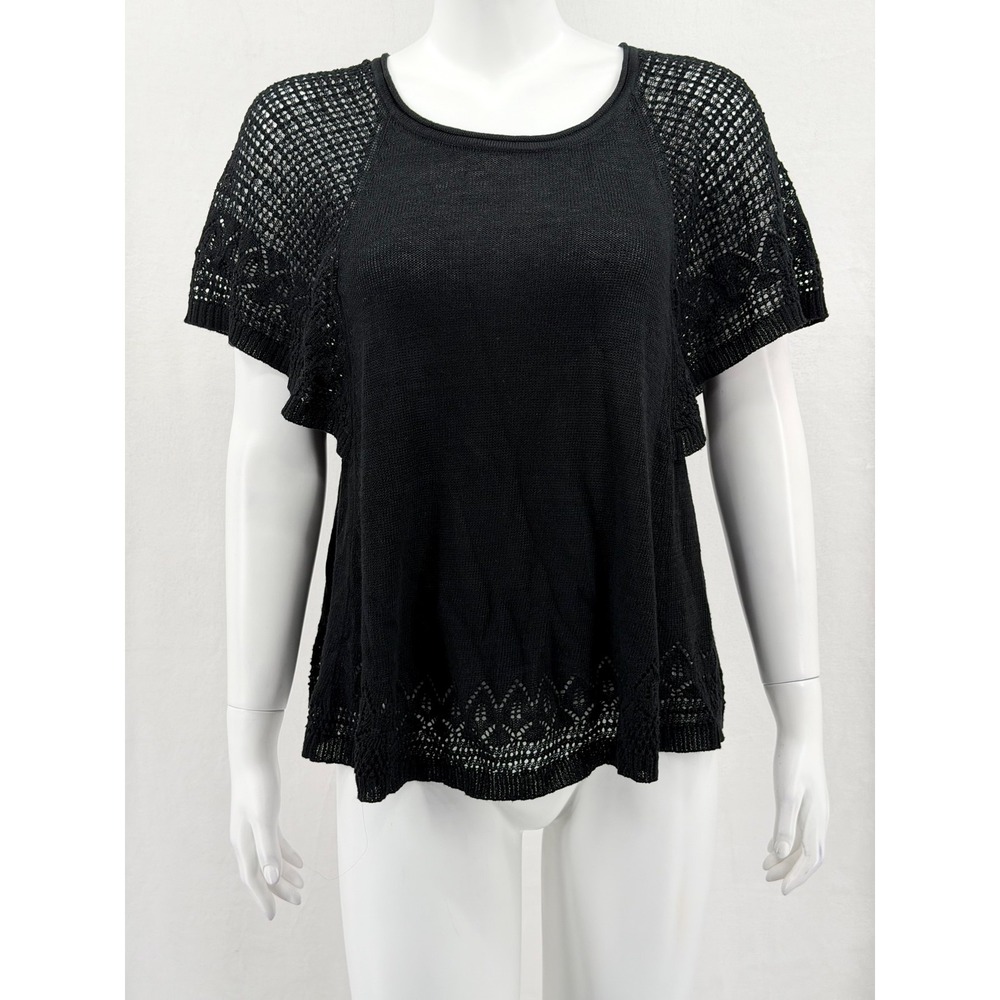Anthropologie Meadow Rue Sweater Womens Small Black Jemma Pointelle Knit Boho